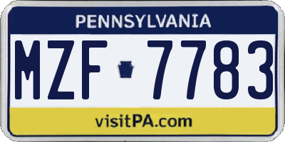 PA license plate MZF7783