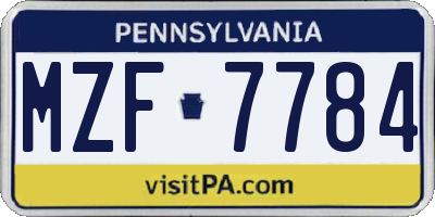 PA license plate MZF7784