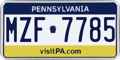 PA license plate MZF7785