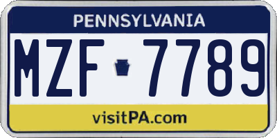 PA license plate MZF7789