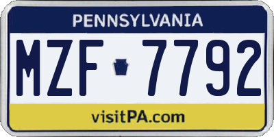PA license plate MZF7792