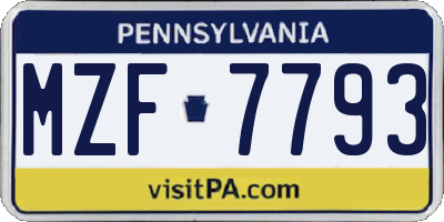 PA license plate MZF7793