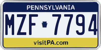 PA license plate MZF7794