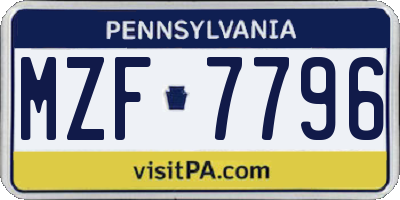 PA license plate MZF7796
