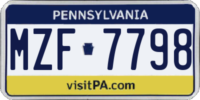 PA license plate MZF7798