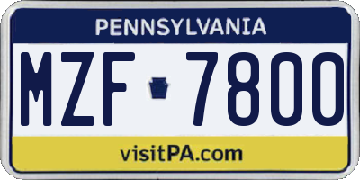 PA license plate MZF7800