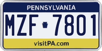 PA license plate MZF7801