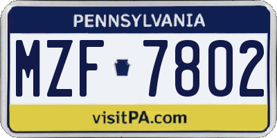 PA license plate MZF7802