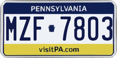 PA license plate MZF7803