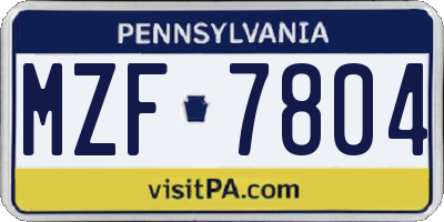 PA license plate MZF7804
