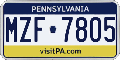 PA license plate MZF7805