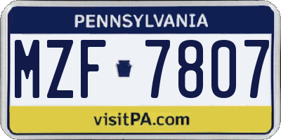 PA license plate MZF7807