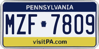 PA license plate MZF7809