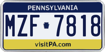 PA license plate MZF7818