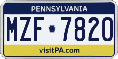 PA license plate MZF7820
