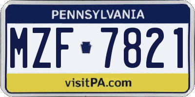 PA license plate MZF7821