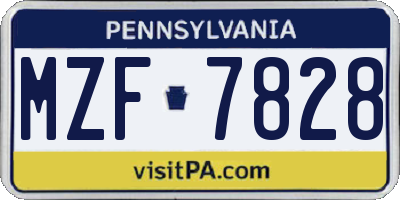 PA license plate MZF7828