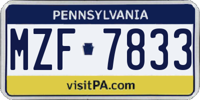 PA license plate MZF7833