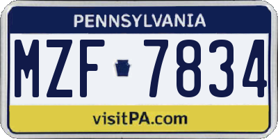 PA license plate MZF7834