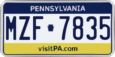 PA license plate MZF7835