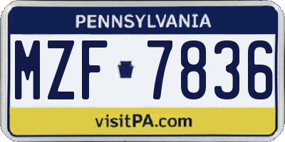 PA license plate MZF7836