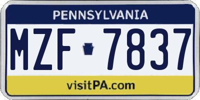 PA license plate MZF7837