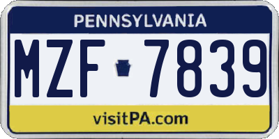 PA license plate MZF7839