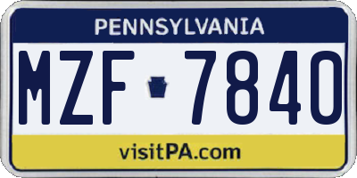 PA license plate MZF7840