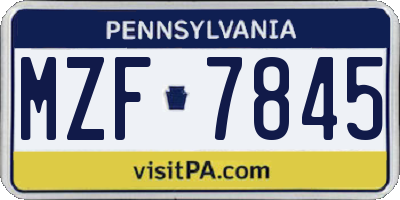 PA license plate MZF7845