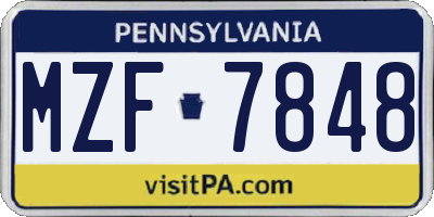 PA license plate MZF7848