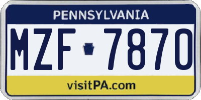 PA license plate MZF7870
