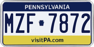 PA license plate MZF7872