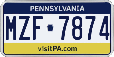 PA license plate MZF7874