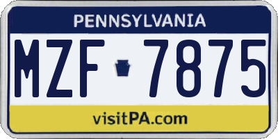 PA license plate MZF7875