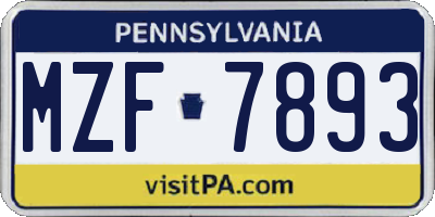 PA license plate MZF7893