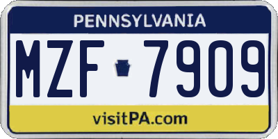 PA license plate MZF7909