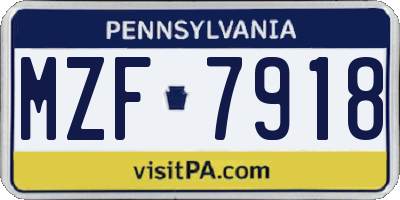 PA license plate MZF7918
