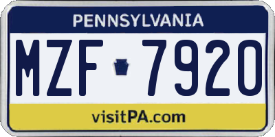 PA license plate MZF7920