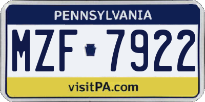PA license plate MZF7922