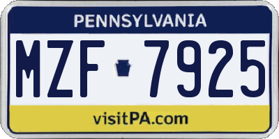 PA license plate MZF7925