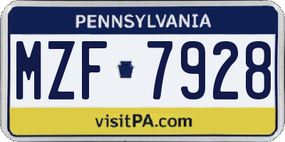 PA license plate MZF7928