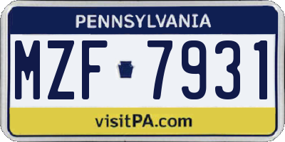 PA license plate MZF7931
