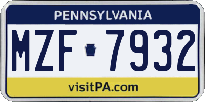 PA license plate MZF7932