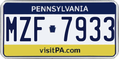 PA license plate MZF7933