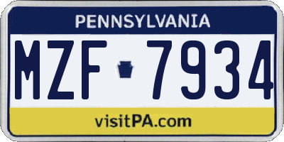 PA license plate MZF7934
