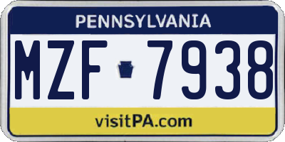 PA license plate MZF7938