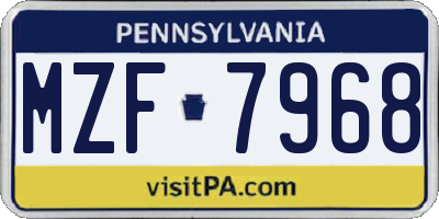 PA license plate MZF7968