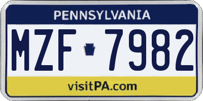 PA license plate MZF7982