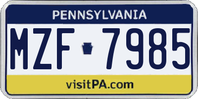 PA license plate MZF7985