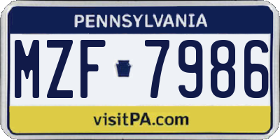 PA license plate MZF7986